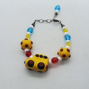 Sterling Silver and Bead School Bus Kids Bracelet 4.75" to 5.25"